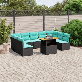 vidaXL 10 pcs conjunto de sofás p/ jardim c/ almofadões vime PE preto