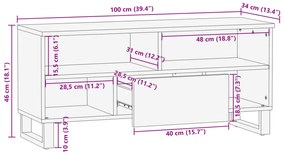 Móvel de TV 100x34x46 cm madeira de mangueira maciça