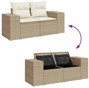 7 pcs conjunto de sofás p/ jardim com almofadões vime PE bege