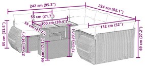 9 pcs conjunto de sofás p/ jardim com almofadões vime PE bege