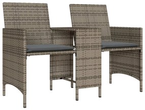 Sofá de jardim de 2 lugares com mesa e bancos vime PE cinzento