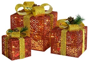 Caixas de presente de Natal decorativas 3 pcs int/ext. vermelho