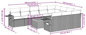 11 pcs conjunto sofás de jardim c/ almofadões vime PE preto