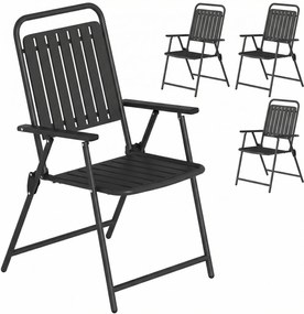 Outsunny Conjunto de 4 Cadeiras Dobráveis para Jardim com Apoios de Braços Encosto e Assento Estrutura Metálica 55x63x93 cm Preto | Aosom Portugal