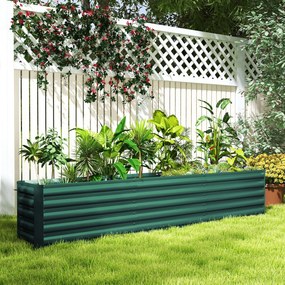Floreira de horta elevada em aço galvanizado  240 x 40 x 45 cm, com barras de suporte e placas de canto, fundo aberto, verde