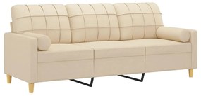 Sofá 3 lugares + almofadas decorativas 180 cm tecido cor creme