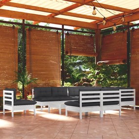 vidaXL 11 pcs conj. lounge de jardim c/ almofadões pinho maciço branco