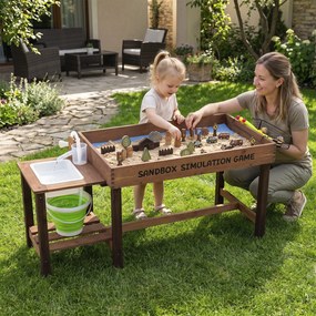 Mesa de Areia Infantil 2 em 1, 129 x 49 x 58 cm, Com Zona de Água, Castanho