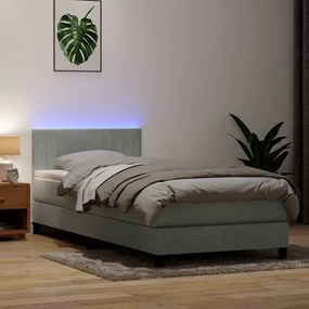 vidaXL Cama box spring c/ colchão e LED 100x220 cm veludo cinza-claro