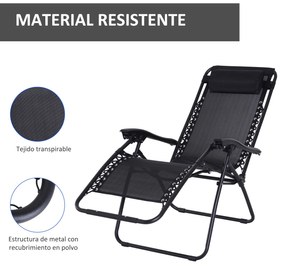 Outsunny Espreguiçadeira Dobrável para Jardim Espreguiçadeira Gravidade Zero para Praia Textilene Estrutura de Aço carga 150kg 90x65x110 cm Preto
