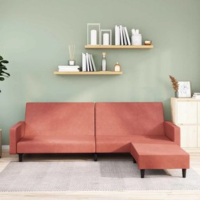 vidaXL Sofá-cama de 2 lugares com apoio de pés veludo rosa