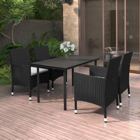 vidaXL 5 pcs conjunto de jantar p/ jardim c/almofadões vime PE e vidro