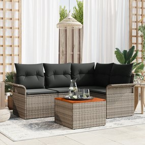 vidaXL Conjunto de Sofá de Jardim de 5 Peças com Almofadas Cinza de Poliratan Acácia