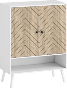 HOMCOM Sapateira com Desenho em Espiga Prateleiras Ajustáveis Compartimento Aberto para 15 Pares de Sapatos 75x35x97 cm Branco e Madeira | Aosom Portugal