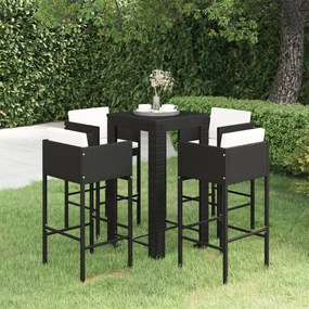 vidaXL 5 pcs conjunto de bar p/ jardim c/ almofadões vime PE preto