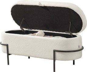 Banco com arrumação 114,5 L x 40 P x 48 A cm, banco com baú de arrumação em tecido felpudo, com tampa levantável e pés em aço, creme