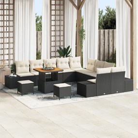 Conjunto de Sofás de Jardim vidaXL com 13 peças e Almofadas Preto Ratt