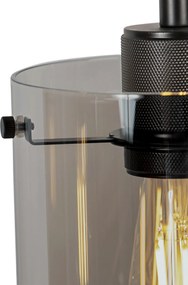 Candeeiro de suspensão design preto com vidro fumê 4 luzes - Dome