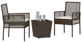 Conjunto de Bistro de Jardim de 3 Peças com Almofadas Castanho em Ratt