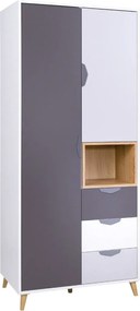 Roupeiro Domvera 101, Carvalho lefkas, Branco, Grafite, Cinzento, 190x80x55cm, 80 kg, Portas para roupeiro: Com dobradiças, Número de prateleiras: 4, Número de prateleiras: 4