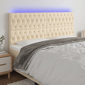 Cabeceira cama c/ luzes LED tecido 200x7x118/128 cm cor creme