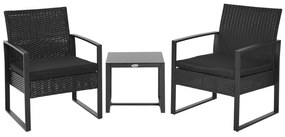 Conjunto de Móveis de Jardim de Vime 3 Peças com 1 Mesa 42,5x40x39 cm