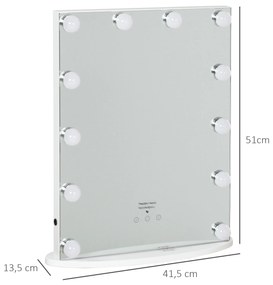 Espelho de maquiagem de Luzes LED Ajustável controle Tátil 41.5x13.5x51 Branco