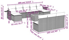 11 pcs conjunto sofás de jardim c/ almofadões vime PE cinzento