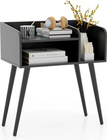 Mesa de cabeceira 50 x 32 x 58 cm moderna de meados do século de 2 níveis com Preto