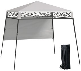 Outsunny Tenda Dobrável 220x220x200 cm com 1 Parede Lateral Bolsa de Transporte Impermeável e Proteção UV50+ para Jardim Pátio Branco