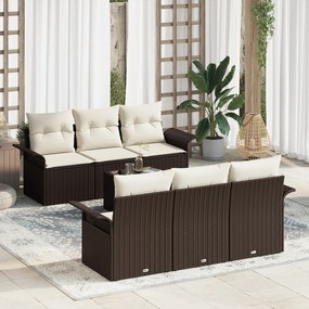 Conjunto de Sofá para Jardim de 7 Peças com Almofadas Castanho Vime Po