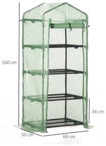 Estufa de Jardim com 4 Prateleiras e Cobertura de PE Estufa de Aço para Cultivo de Plantas Flores 69x50x160cm Verde