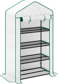 Outsunny Estufa de jardim varanda prateleira estufa 4 níveis 90 x 49 x 160 cm aço galvanizado cobertura removível PE alta densidade branco | Aosom Portugal