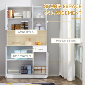 Armario de cozinha 101 x 39 x 180 cm contemporâneo com várias opções de arrumação, 6 portas, 1 gaveta + tabuleiro grande Branco