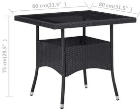 3 pcs conj. jantar para jardim vime PE e madeira acácia preto