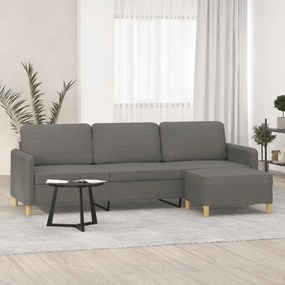 3153604 vidaXL Sofá de 3 lugares com apoio de pés 210 cm tecido cinza-escuro