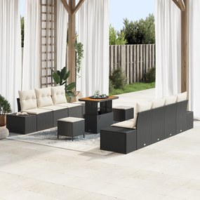 Conjunto de Sofás de Jardim com 10 Peças e Almofadas Rattan Poliéster
