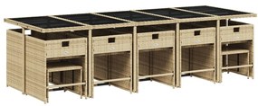 15 pcs conj. jantar jardim c/ almofadões vime PE bege misturado