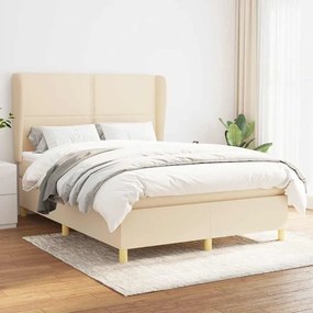 vidaXL Cama com molas/colchão 140x190 cm tecido cor creme