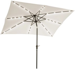 Outsunny Chapéu de Sol com Luzes LED 268x205x248 cm Chapéu de Sol de Jardim Inclinável até 45° e Abertura a Manivela Creme