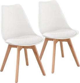 Conjunto de 2 Cadeiras de cozinha estofadas em couro PU e madeira de faia (MESA NÃO INCLUIDA), 46,5 x 57 x 79 cm brancas