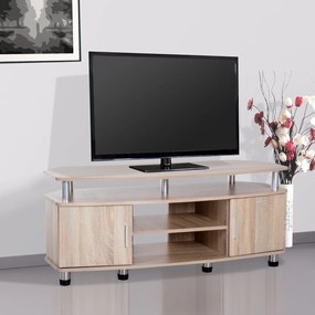 HomCom® Móvel de Televisão mesa suporte de TV Armário com 2 portas e 2 estantes 120x39,5x52cm Cor Carvalho
