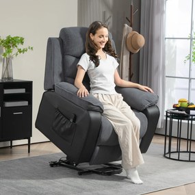 Poltrona Relax Reclinável com Controlo Remoto Apoio para os Pés Poltrona Elevatória 96x96x108 cm Cinza Escuro