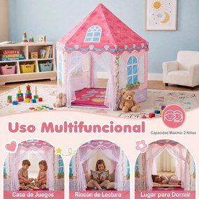 Conjunto de Tenda de Brincar e Tapete de Dança, 140 x 140 x 140 cm, Design de Castelo de Princesas, Rosa