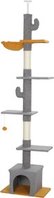 Arranhador para gatos, altura 275 cm, 6 níveis para gatos de interior, do chão ao teto, com plataformas e compartimentos abertos, cinzento claro
