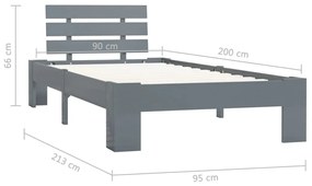 Estrutura de cama 90x200 cm pinho maciço cinzento