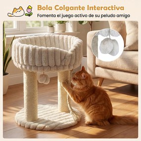 Árvore para Gatos, 40 x 40 x 50,5 cm, Plataforma Superior de Felpa, Bege