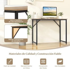 Secretária para PC com estrutura metálica robusta Almofadas ajustáveis Secretária compacta para escritório 100 x 50 x 50 x 77 cm Natural