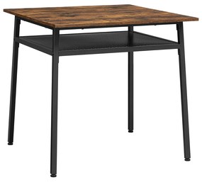Mesa de Jantar VASAGLE para 2 Pessoas, Mesa de Cozinha Quadrada, Escrivaninha para Trabalho Doméstico, 80 x 80 x 78 cm, com Compartimento de Armazenamento, para Sala de Estar, Escritório, Industrial, Marrom Rústico e Preto KDT008B01