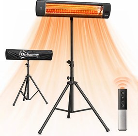 Aquecedor de Infravermelhos de Pé, 87 x 81 x 180 cm, Proteção IP65, Preto